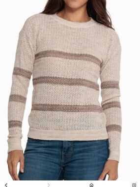 Frye Cream Taupe Striped Knit Sweater pointelle small NWOT lightweight crewneck